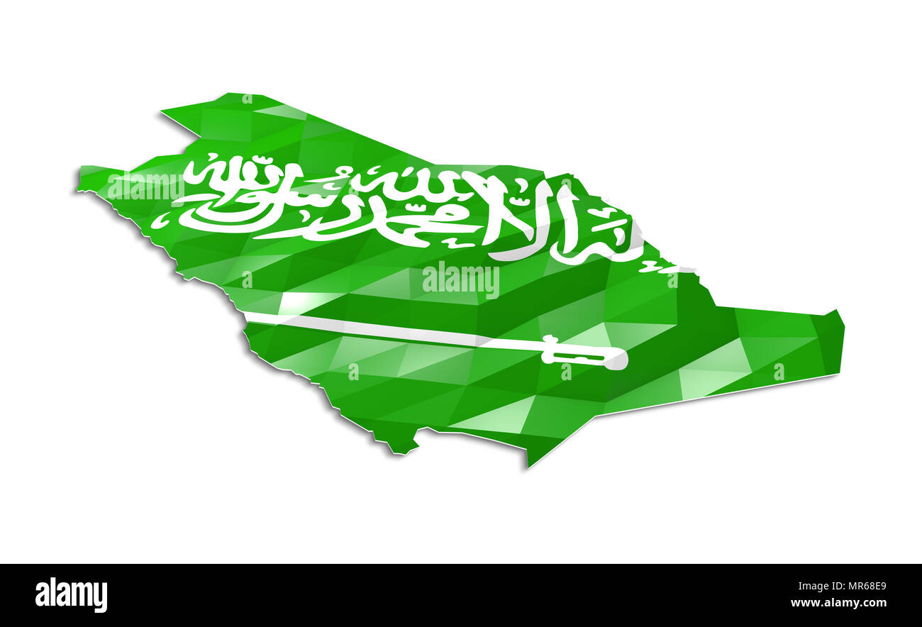 Poly drapeau dans la carte faible de l'Arabie saoudite, rendu 3D, l'icône de l'art Banque D'Images