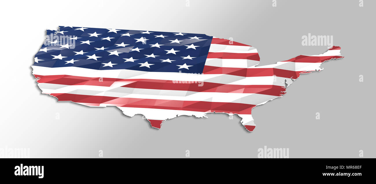 Poly faible drapeau dans la carte des États-Unis d'Amérique, rendu 3D, l'icône de l'art aux Etats-Unis Banque D'Images