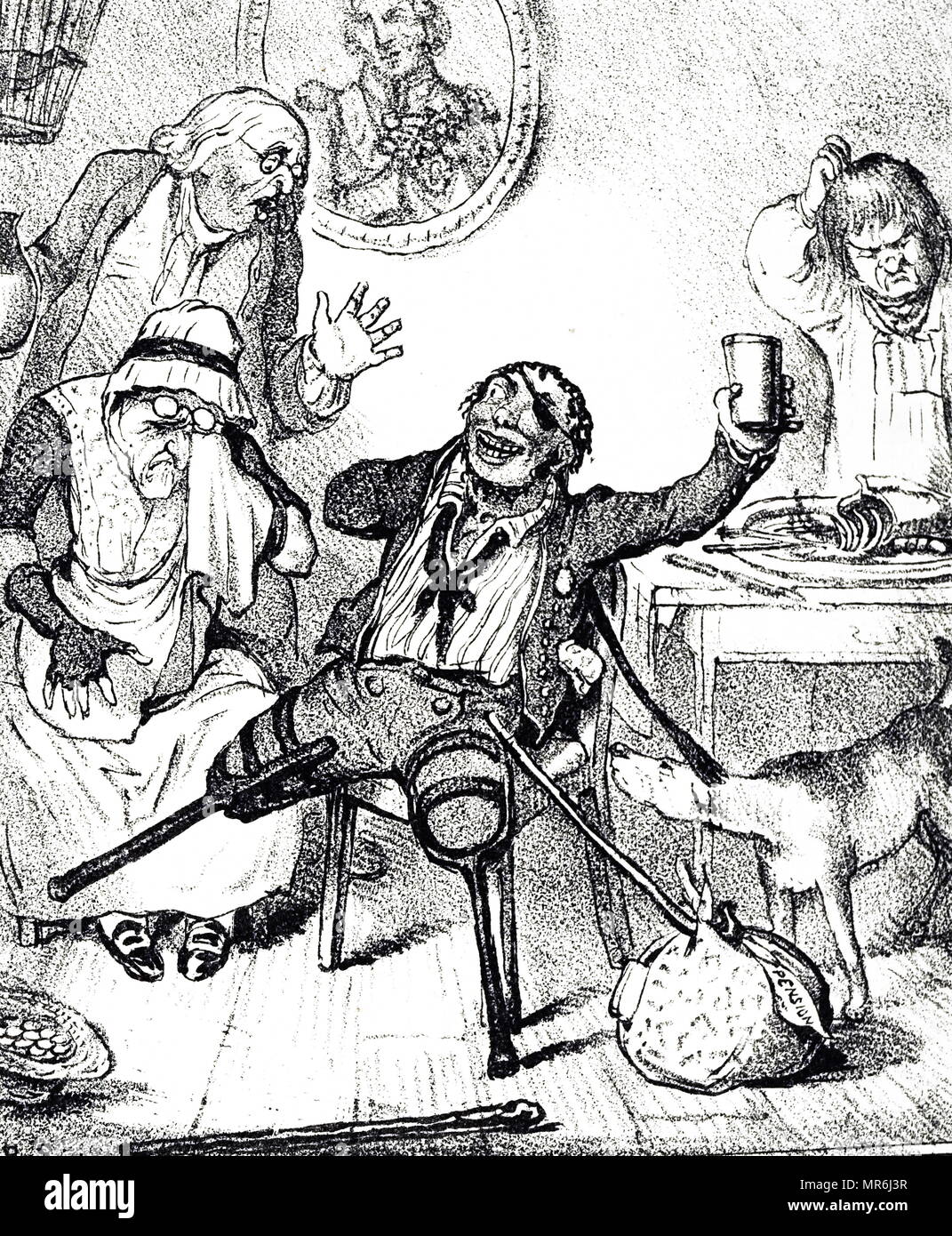 Cartoon commentant le sort des enfants qui ont vécu l'expérience de service pendant les guerres napoléoniennes. Illustré par Robert Seymour (1798-1836), un illustrateur britannique. En date du 19e siècle Banque D'Images