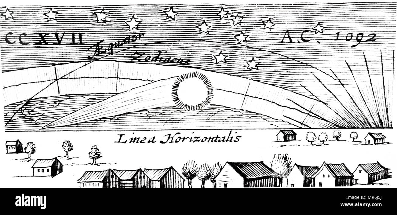 Gravure sur bois représentant la comète chinois de 1092. En date du 17e siècle Banque D'Images