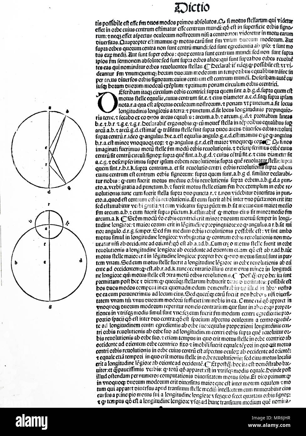 La page de la première édition imprimée de l'Almageste de Ptolémée, Venise, 1515, avec des diagrammes de cercle excentrique (haut) et (bas) et l'épicycle respectueux. En date du 16e siècle Banque D'Images