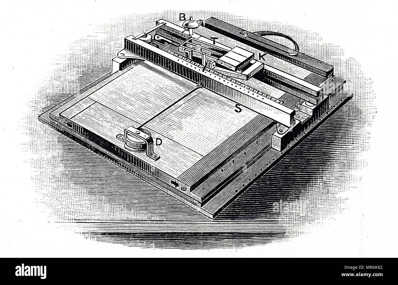 Gravure représentant une machine à écrire en braille. En date du 19e siècle Banque D'Images