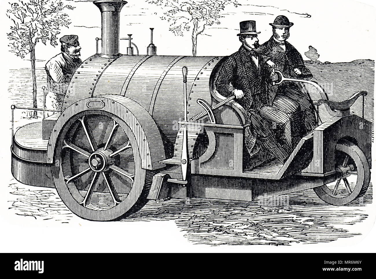 Gravure représentant un transport routier à vapeur. En date du 19e siècle Banque D'Images