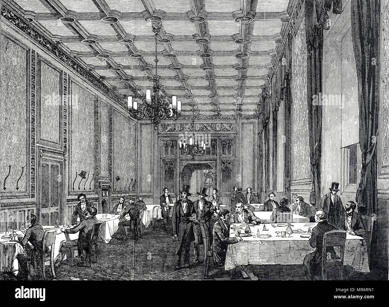 Gravure illustrant la salle à manger à la Chambre des communes. En date du 19e siècle Banque D'Images