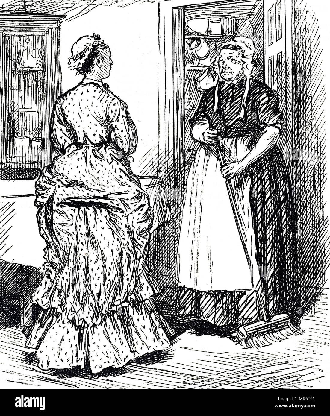 Caricature montrant un cuisinier et parlour maid. En date du 19e siècle Banque D'Images