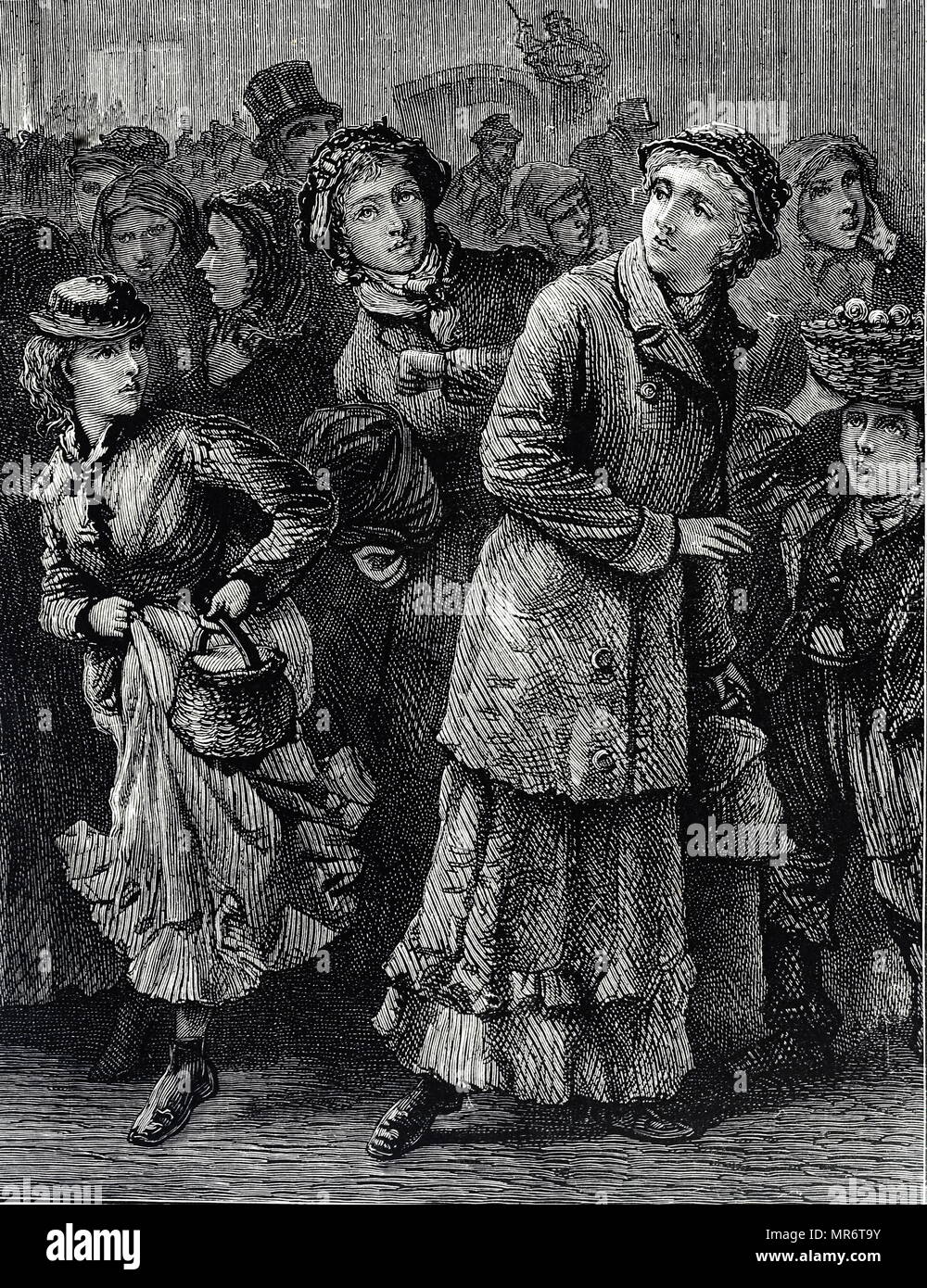 Gravure représentant mill filles de Leeds, sur le chemin de la maison après le travail. En date du 19e siècle Banque D'Images