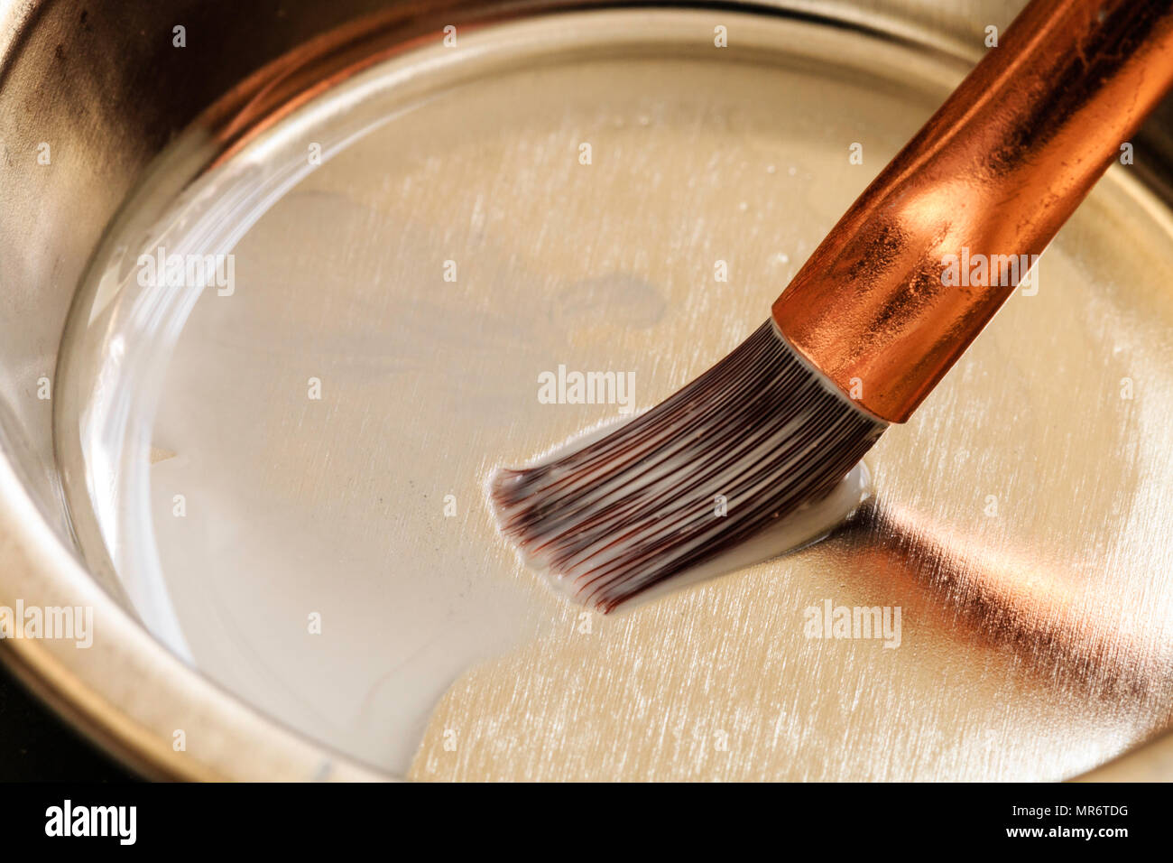 Petit Pinceau De Modelisation Dans Le Bol D Etre Nettoye Apres Utilisation Avec Le Diluant A Peinture Certains Troubles De Mouvement Les Cheveux Du Pinceau Imbibe De Liquide Photo Stock Alamy