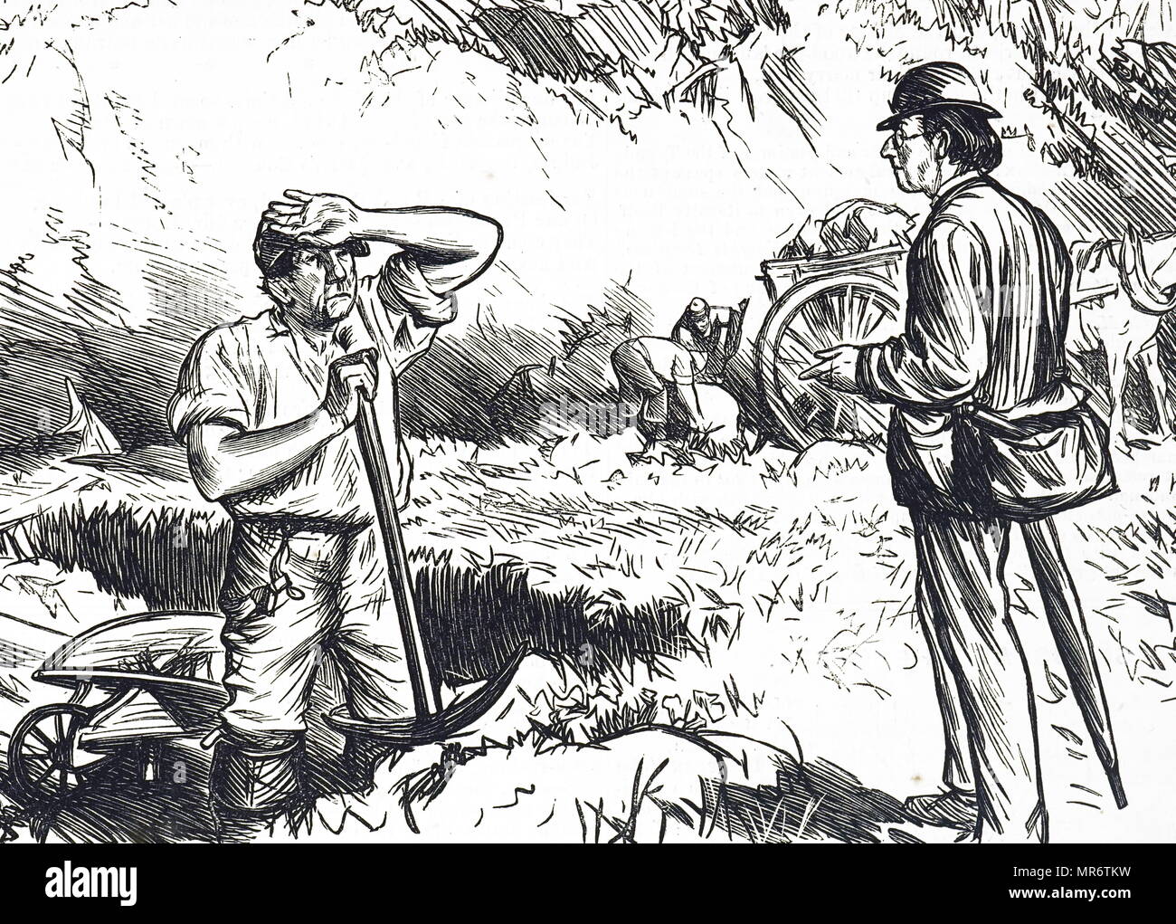 Caricature montrant un terrassier et paléontologue amateur de discuter. En date du 19e siècle Banque D'Images