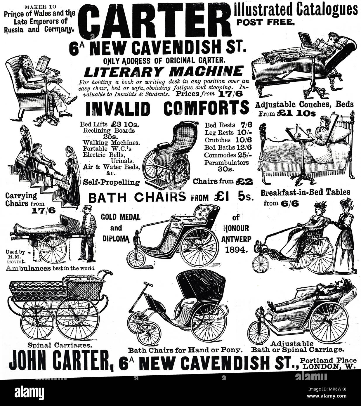Le Carter catalogue illustré pour le confort non valide. En date du 19e siècle Banque D'Images