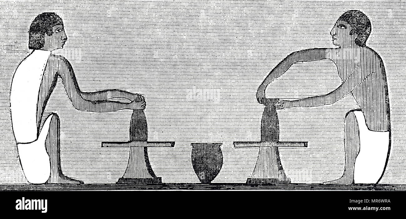 Gravure illustrant les potiers égyptiens. Après une gravure peinture égyptienne antique. En date du 19e siècle Banque D'Images