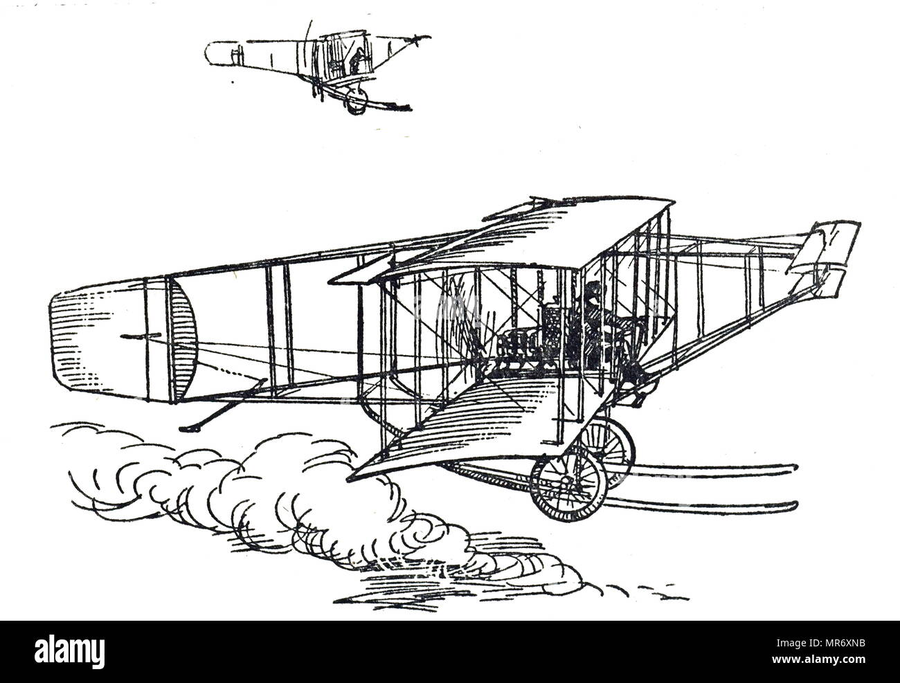 Illustration d'un biplan Wright du pousseur type d'ascenseurs à l'avant. Les frères Wright, Orville et Wilbur, avait deux aviateurs américains, ingénieurs, inventeurs et pionniers de l'aviation qui sont généralement crédité de l'invention, la création, et battant première mondiale réussie d'avion. En date du 20e siècle Banque D'Images