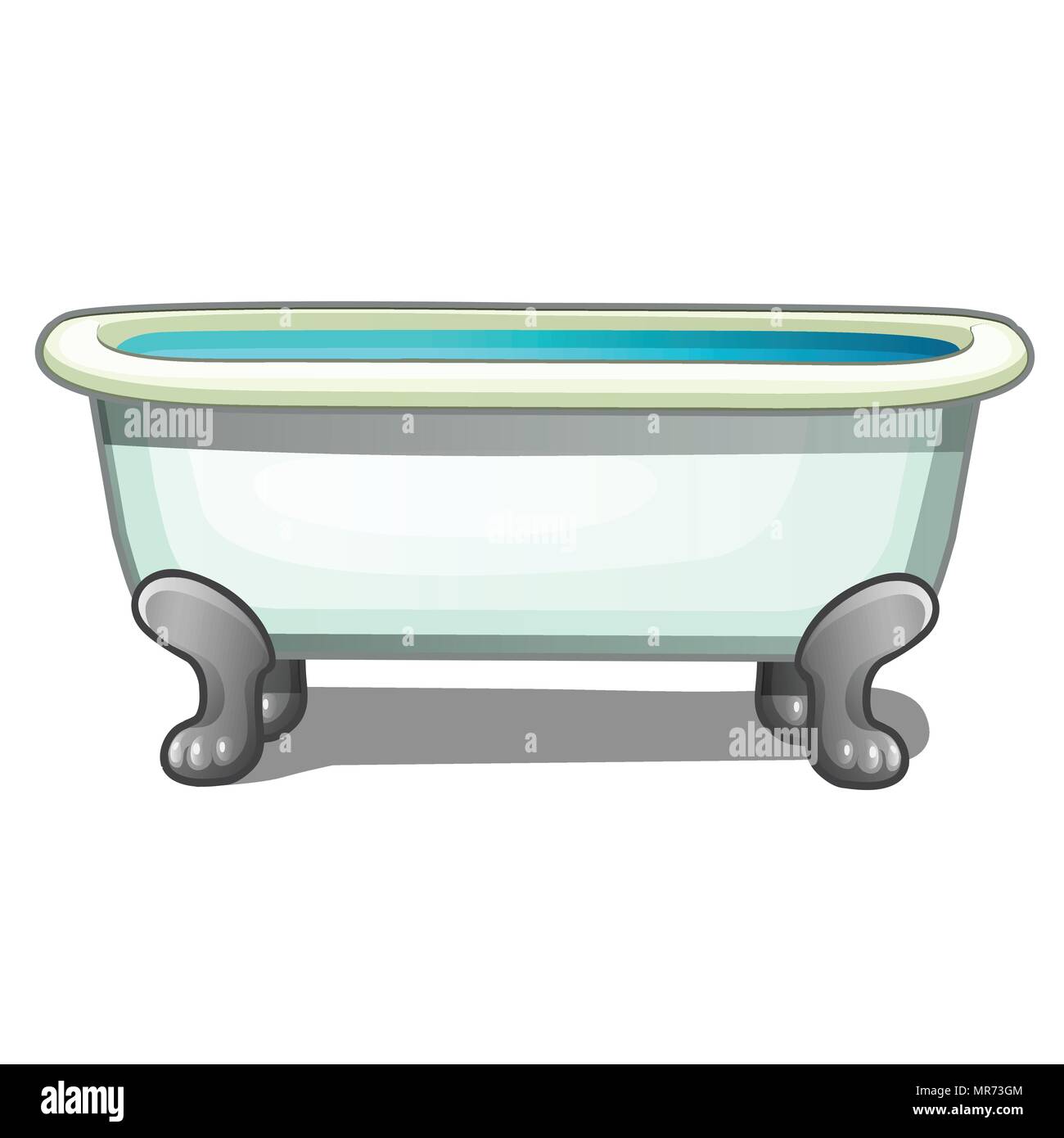 Pattes en acier baignoire remplie d'eau isolé sur un fond blanc. Cartoon Vector illustration close-up. Illustration de Vecteur