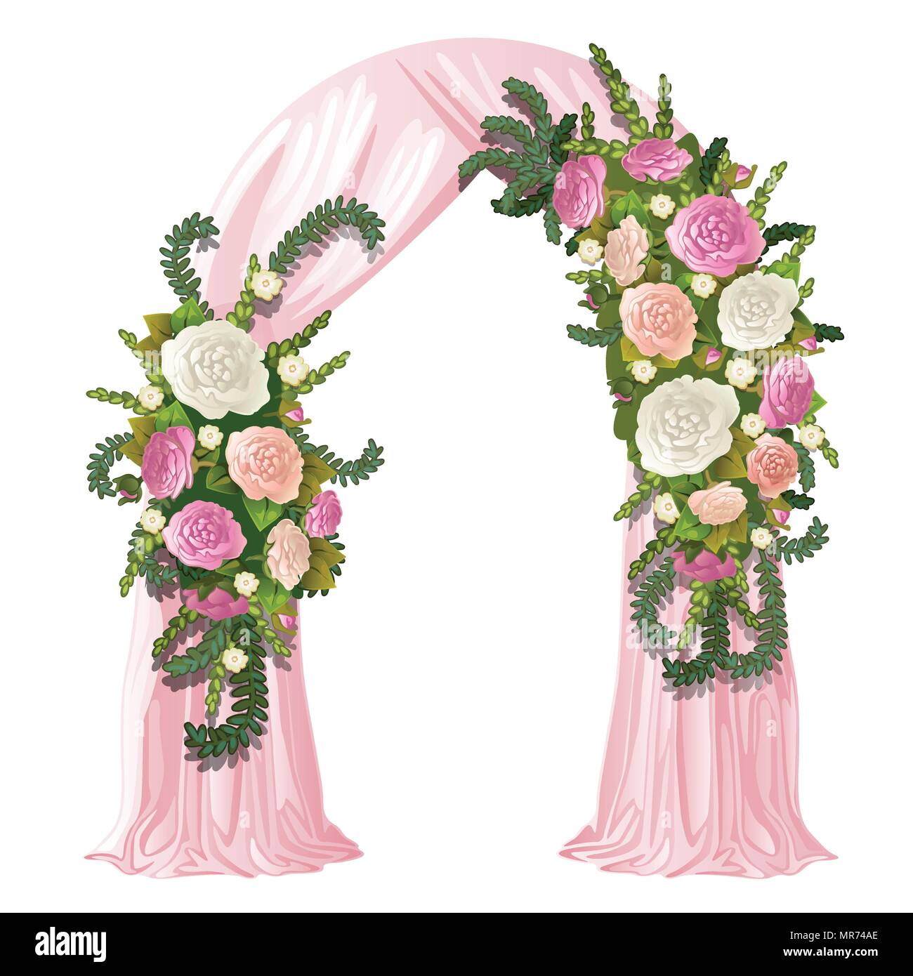 Décorées avec passage de mariage rideau rose et boutons de fleurs. Vector illustration. Illustration de Vecteur