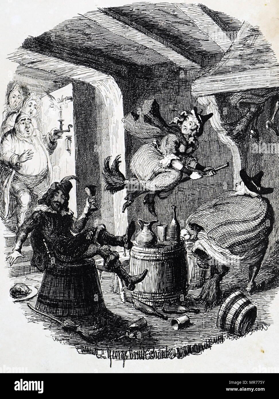 Gravure intitulée 'Les Sorcières Frolic' par George Cruikshank. George Cruikshank (1792 à 1878) un caricaturiste britannique et illustrateur de livres. En date du 19e siècle Banque D'Images