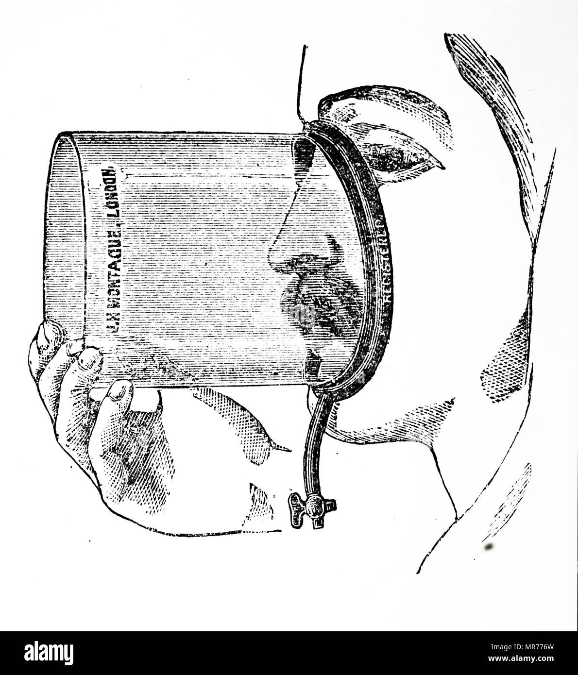 Illustration du flux méthode ouverte de l'établissement de l'anesthésie par l'oxyde nitreux (gaz hilarant), indiquant le patient en position assise. En date du 20e siècle Banque D'Images