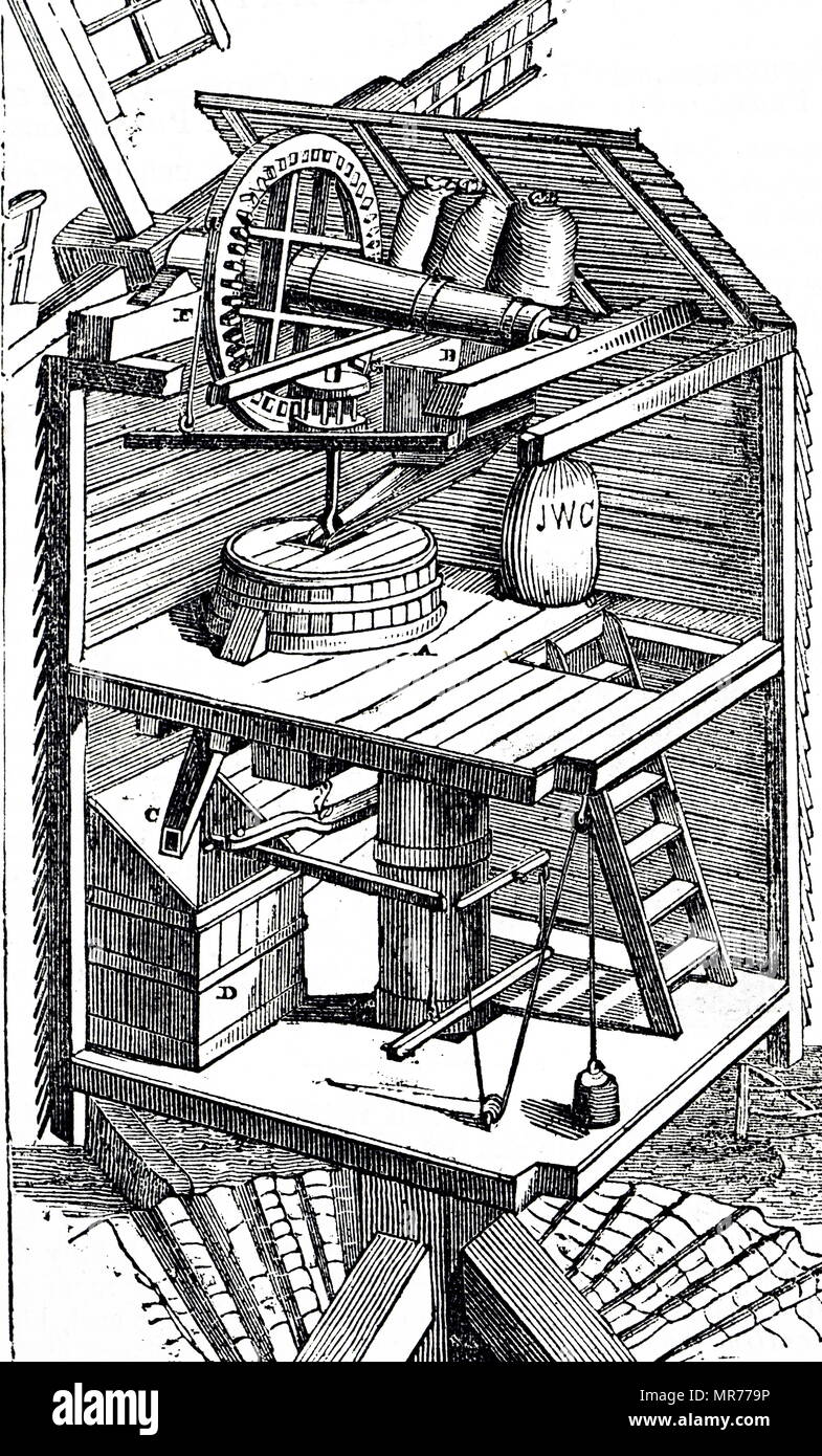 Coupe d'un moulin du 19ème siècle post Banque D'Images