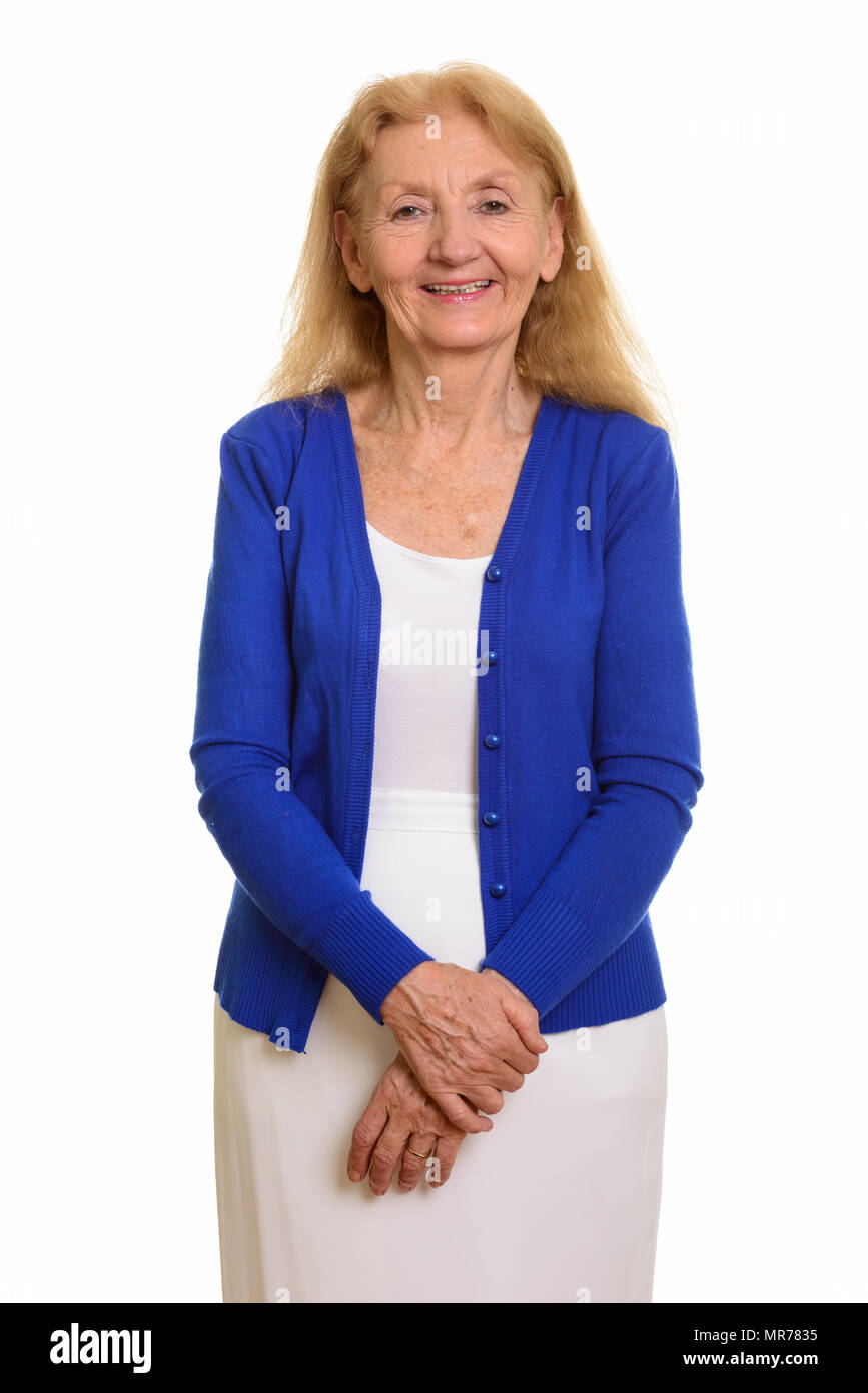 Studio shot of senior woman smiling Banque D'Images