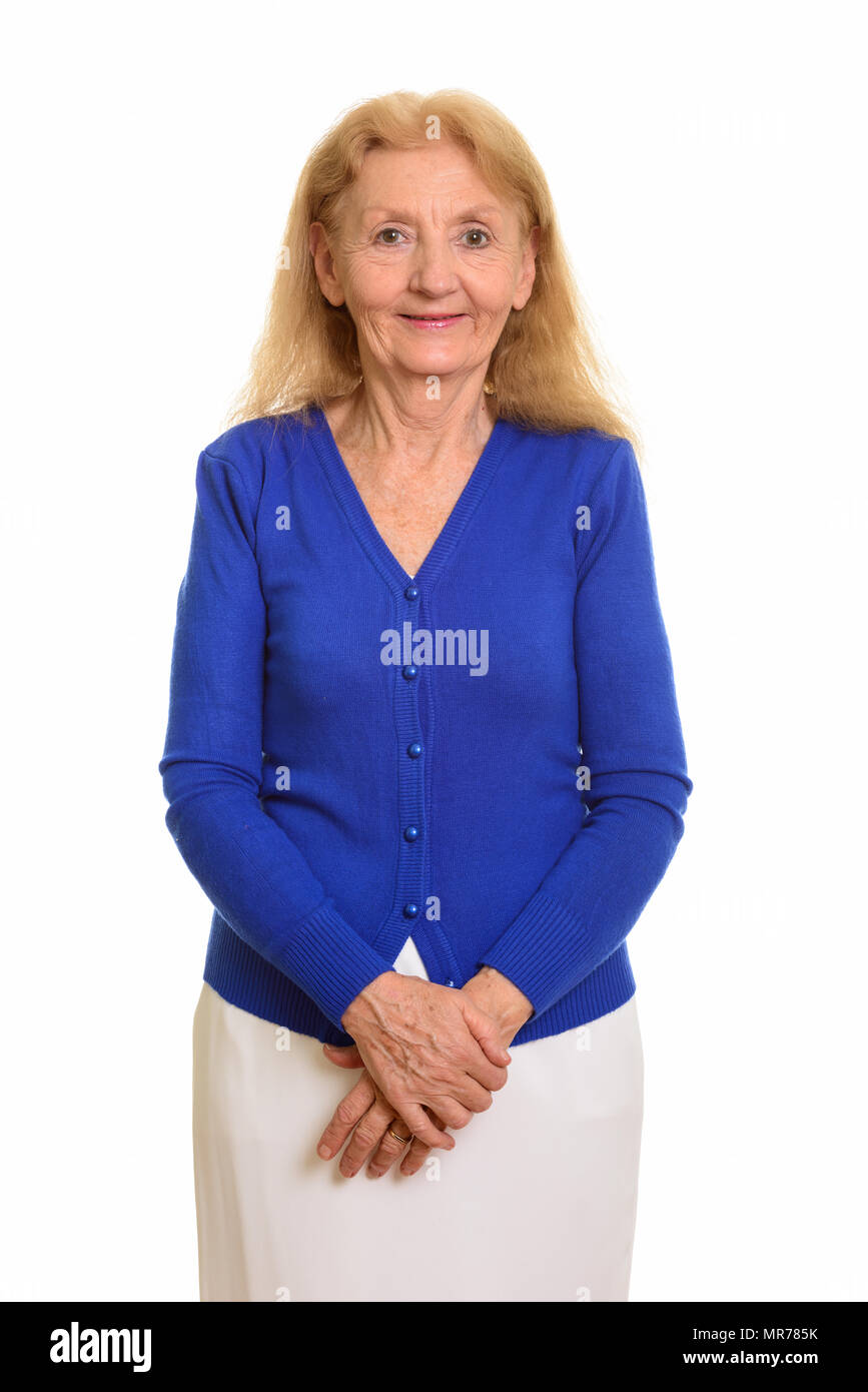 Studio shot of senior woman smiling Banque D'Images