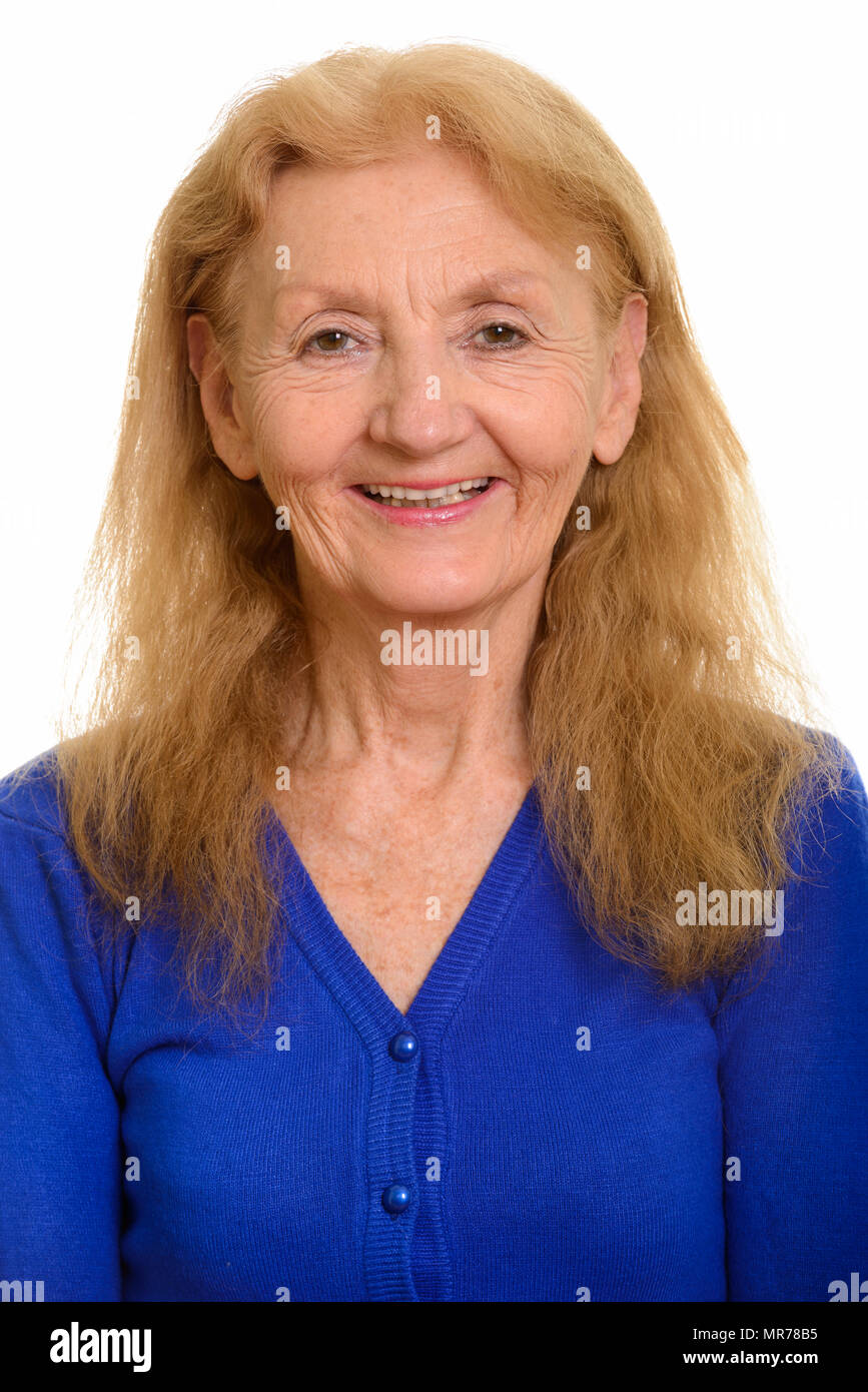 Visage de happy senior woman smiling Banque D'Images