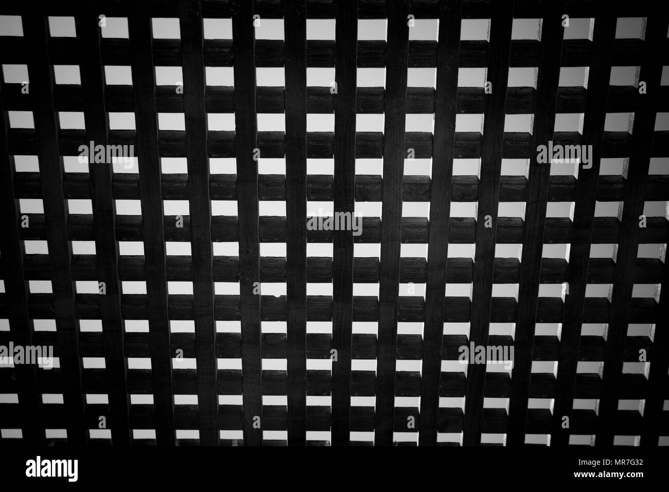 Grille carrée en bois - résumé noir et blanc. Banque D'Images