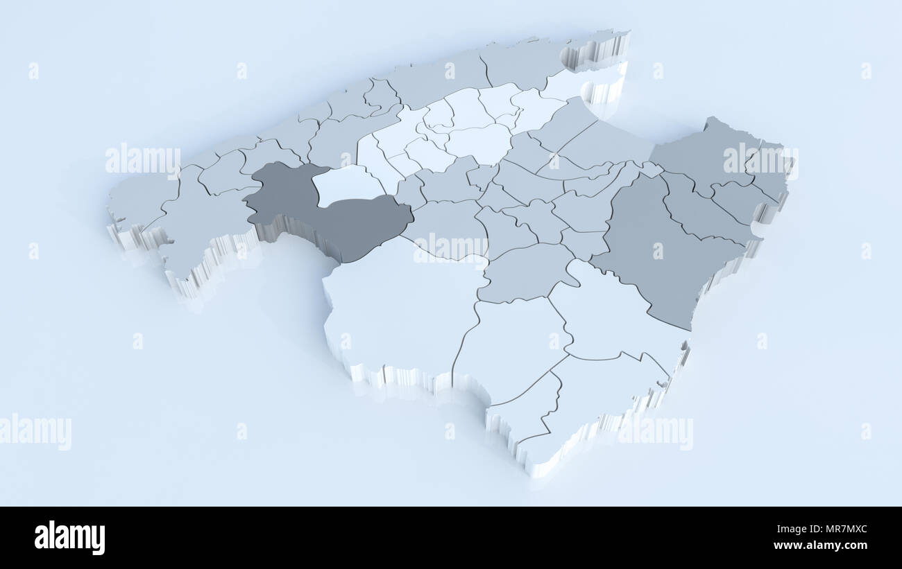 La carte de Majorque avec tous les domaines. Rendu 3D très détaillées Banque D'Images