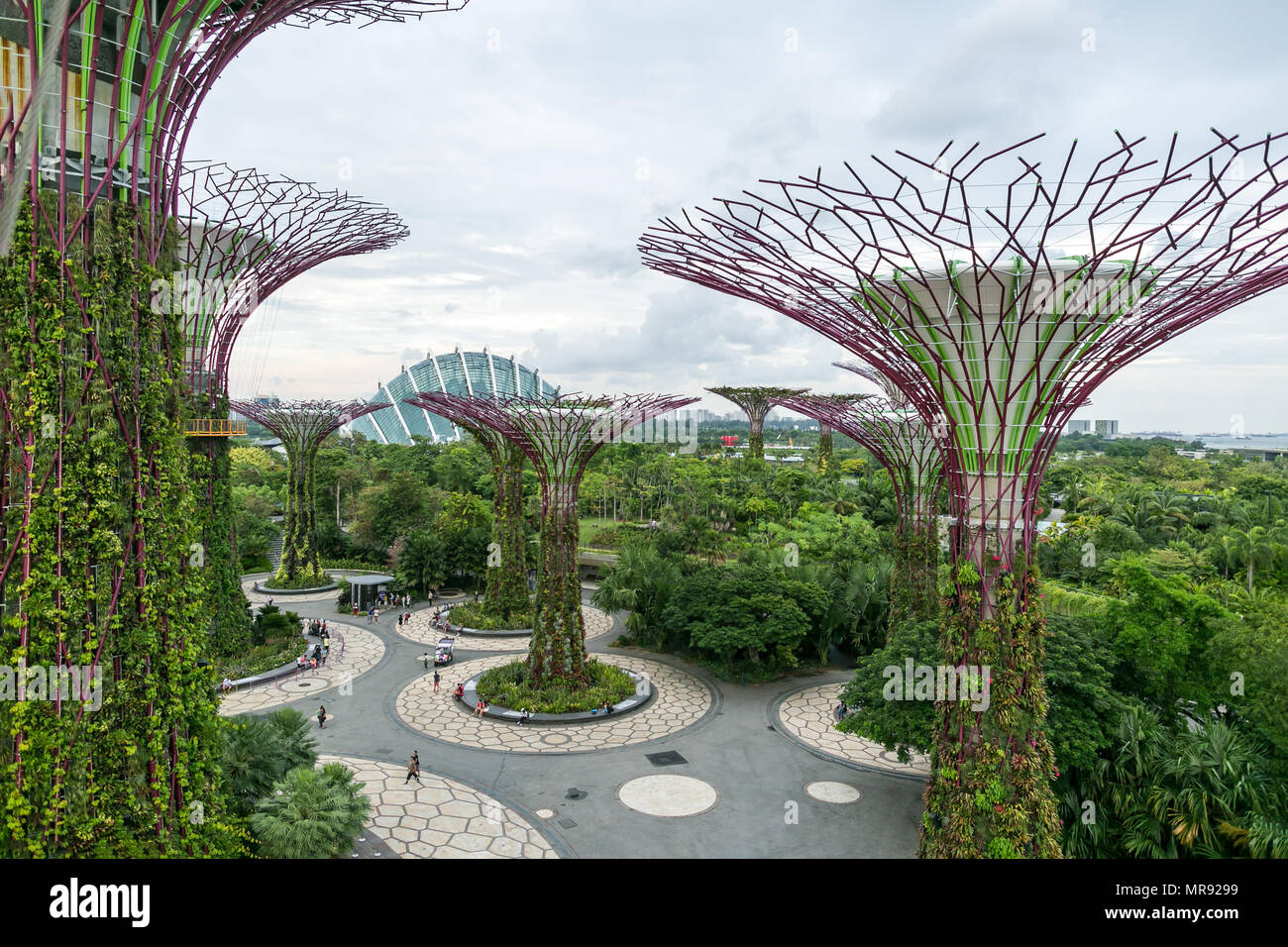 Singapour - Jan 19, 2016 : scène urbaine avec des monuments modernes et des plantes vertes à city park Banque D'Images