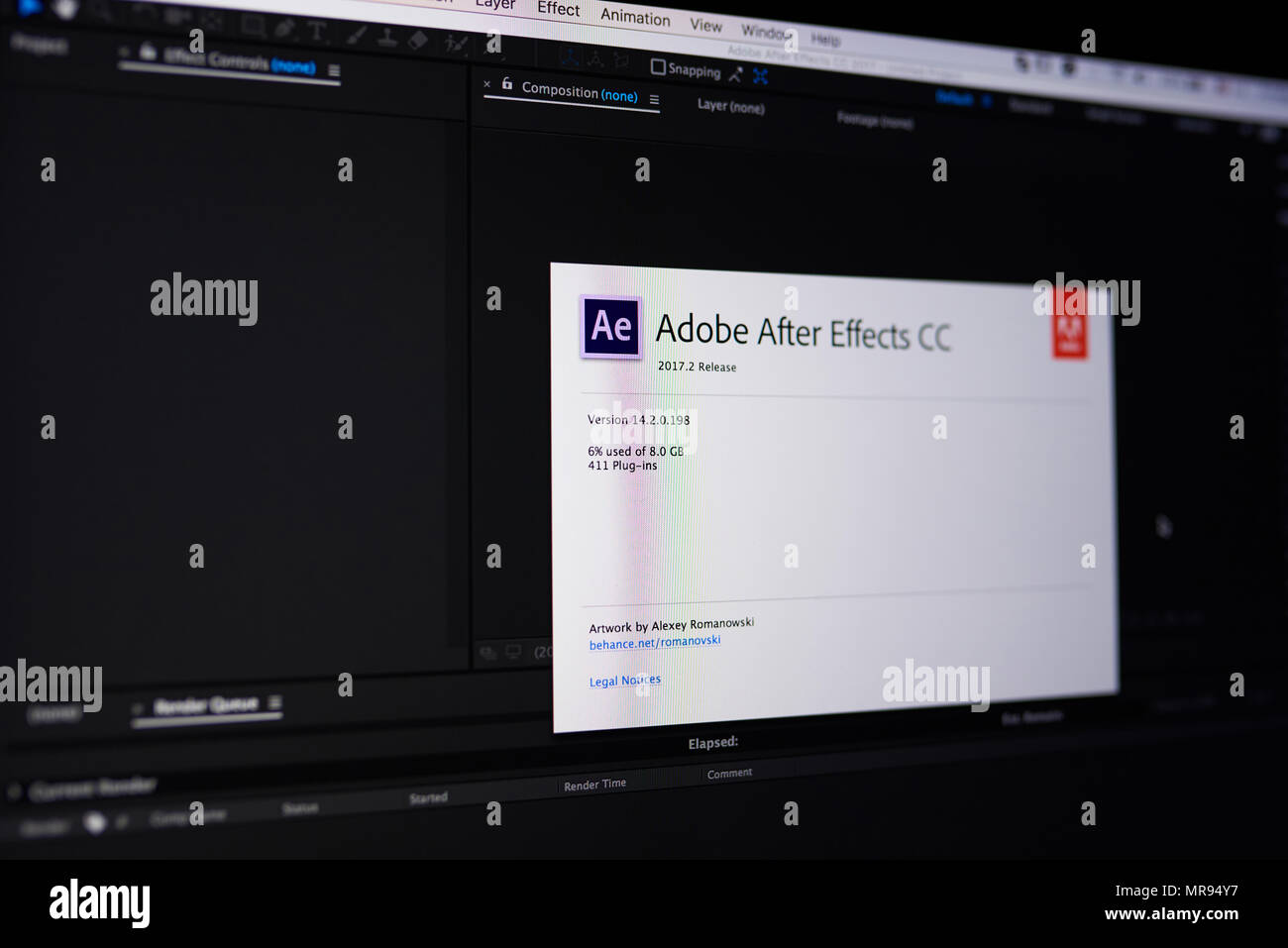New York, USA - 25 mai 2018 : Adobe After menu effet sur un écran d'ordinateur portable close up Banque D'Images