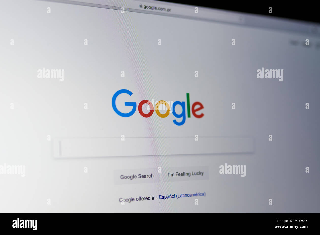 New York, USA - 25 mai 2018 : barre de recherche de Google sur un écran d'ordinateur portable close up Banque D'Images