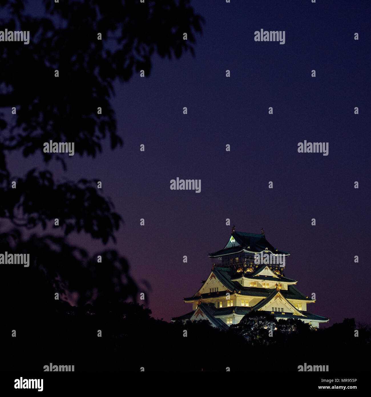 Le Château d'Osaka au coucher du soleil Banque D'Images
