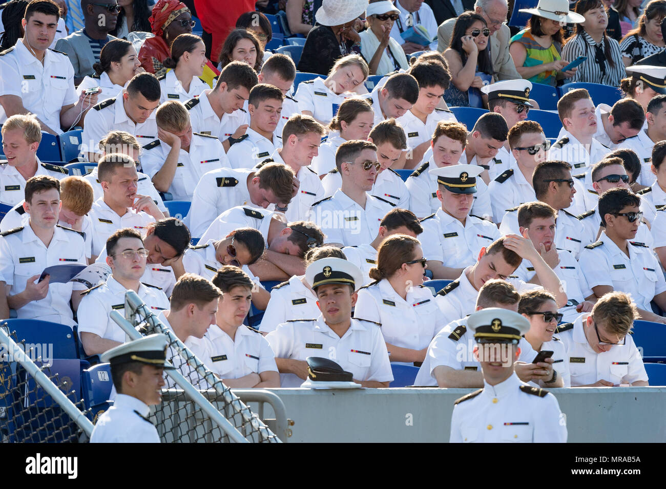 Au Maryland, aux États-Unis. 25 mai, 2018. 25 mai 2018, Annapolis, Maryland - Ouverture à l'United States Naval Academy. Le président des États-Unis, Donald J. Trump, était le conférencier pour la classe de 2018. Crédit : Michael Jordan/ZUMA/Alamy Fil Live News Banque D'Images