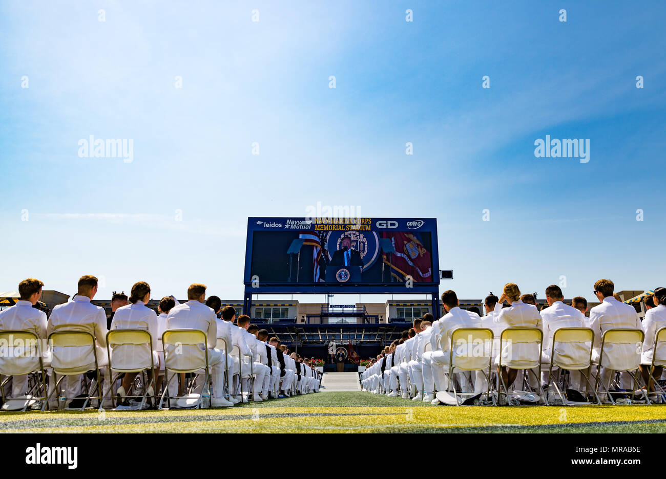 Au Maryland, aux États-Unis. 25 mai, 2018. 25 mai 2018, Annapolis, Maryland - Ouverture à l'United States Naval Academy. Le président des États-Unis, Donald J. Trump, était le conférencier pour la classe de 2018. Crédit : Michael Jordan/ZUMA/Alamy Fil Live News Banque D'Images