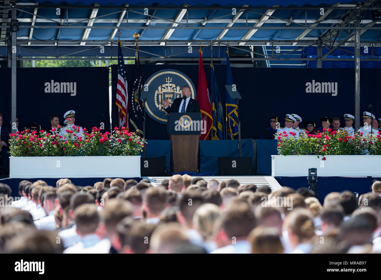 Au Maryland, aux États-Unis. 25 mai, 2018. 25 mai 2018, Annapolis, Maryland - Ouverture à l'United States Naval Academy. Le président des États-Unis, Donald J. Trump, était le conférencier pour la classe de 2018. Crédit : Michael Jordan/ZUMA/Alamy Fil Live News Banque D'Images