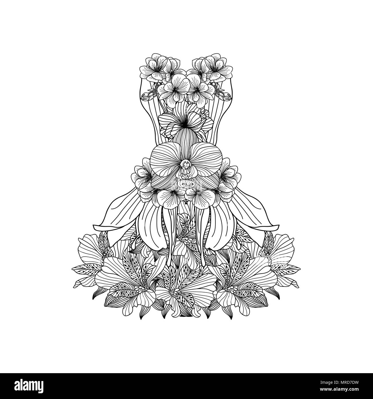 Robe faite de fleurs, linéaire page à colorier Illustration de Vecteur
