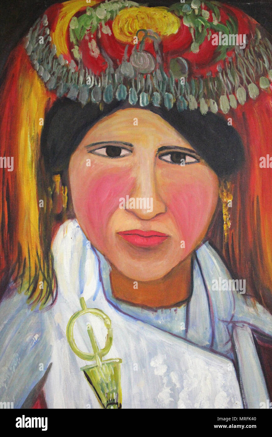 Peinture marocaine d'une femme berbère Banque D'Images