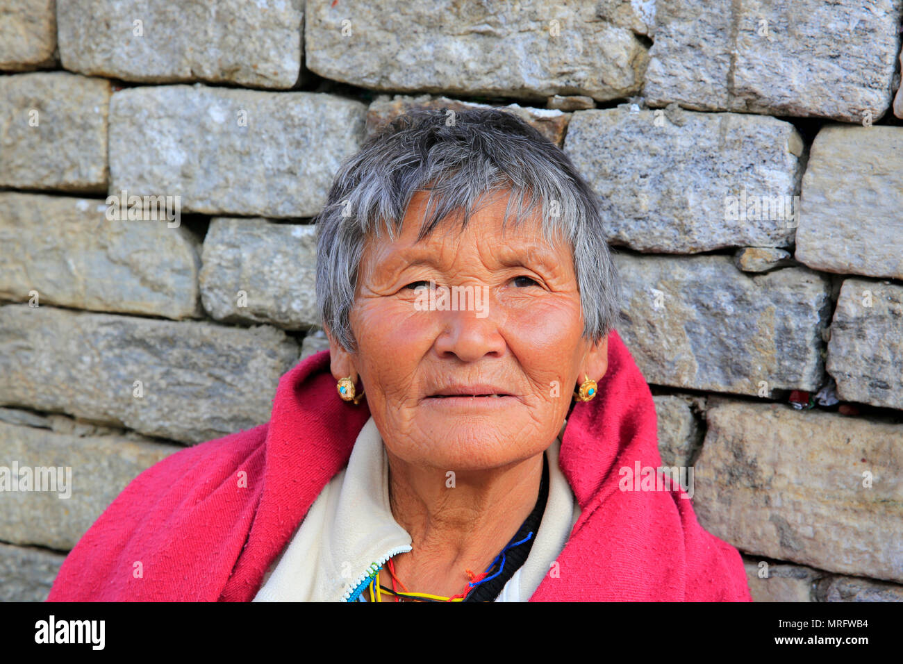 Portrait d'une vieille femme bhoutanais. Thimphu, Bhoutan Banque D'Images