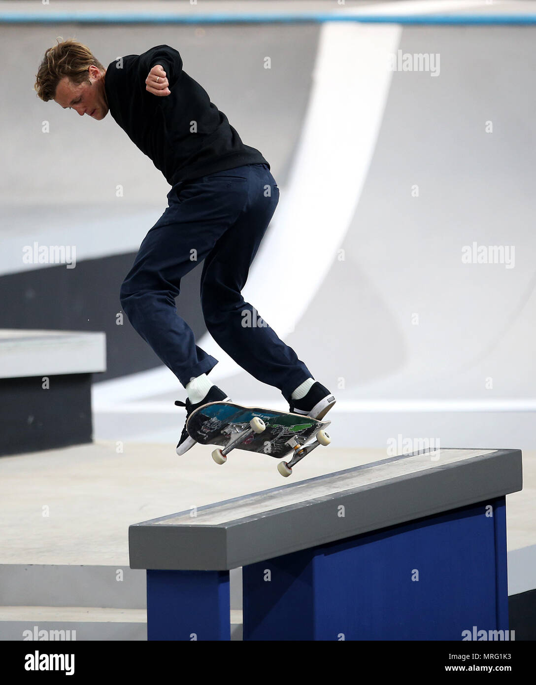 Boo Johnson en action chez les hommes au cours de la session de qualification chauffe un jour de la SLS 2018 Pro ouvert à la boîte de cuivre, Londres. Banque D'Images