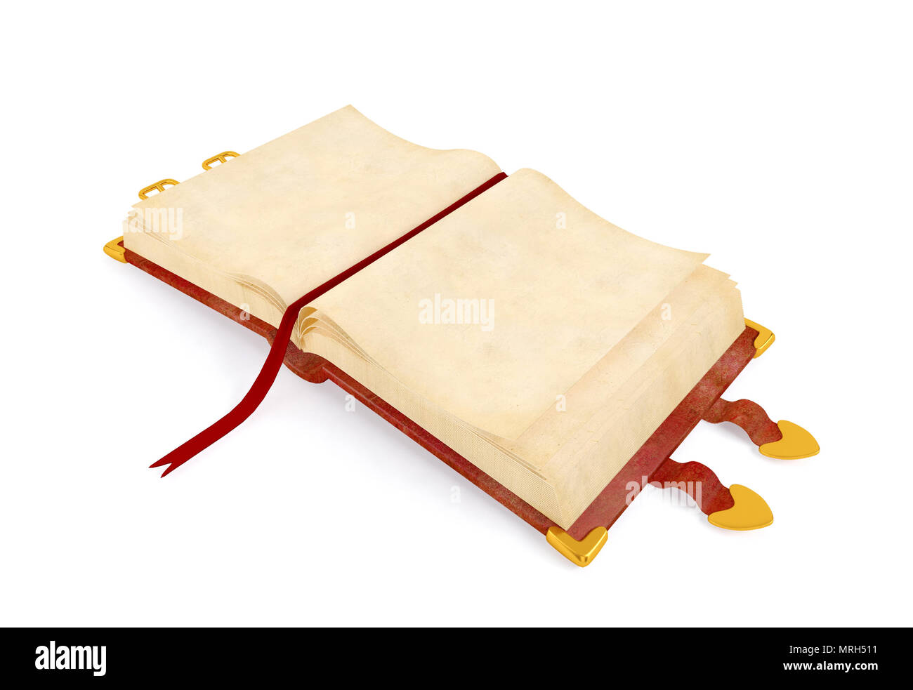 Ancien Livre Ouvert Avec Couverture En Cuir Rouge Le Papier Vierge Pour La Page Des Maquettes Rendu 3d Photo Stock Alamy