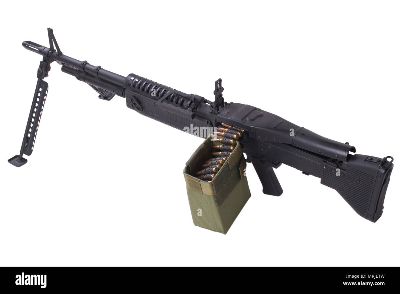 M60 machine gun avec amminition tape isolated on white Banque D'Images