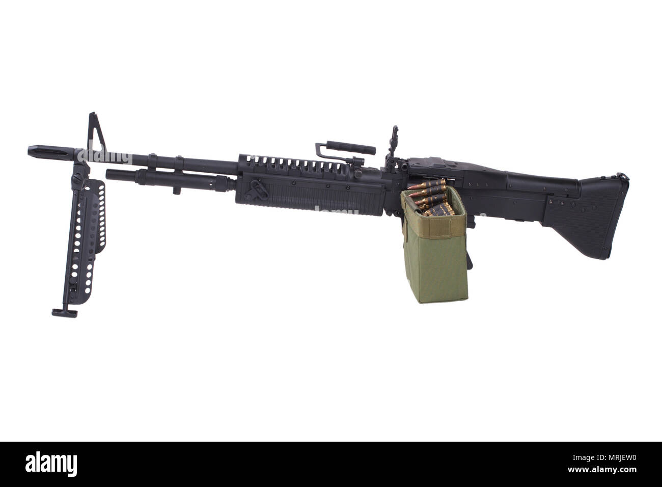 M60 machine gun avec amminition tape isolated on white Banque D'Images