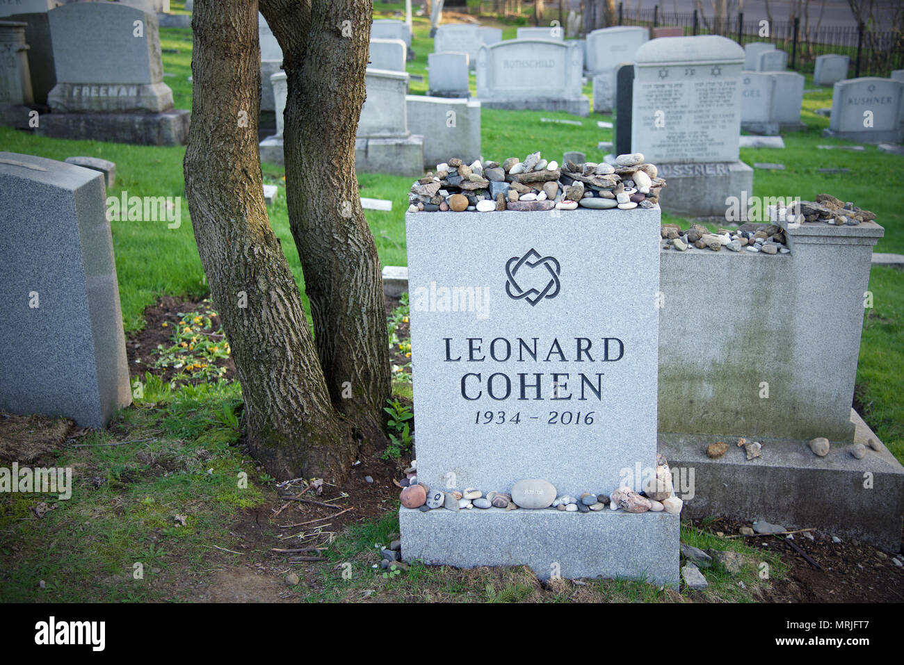 Leonard Cohen pierre tombale dans le cimetière du Mont Royal Montréal Québec Canada Banque D'Images