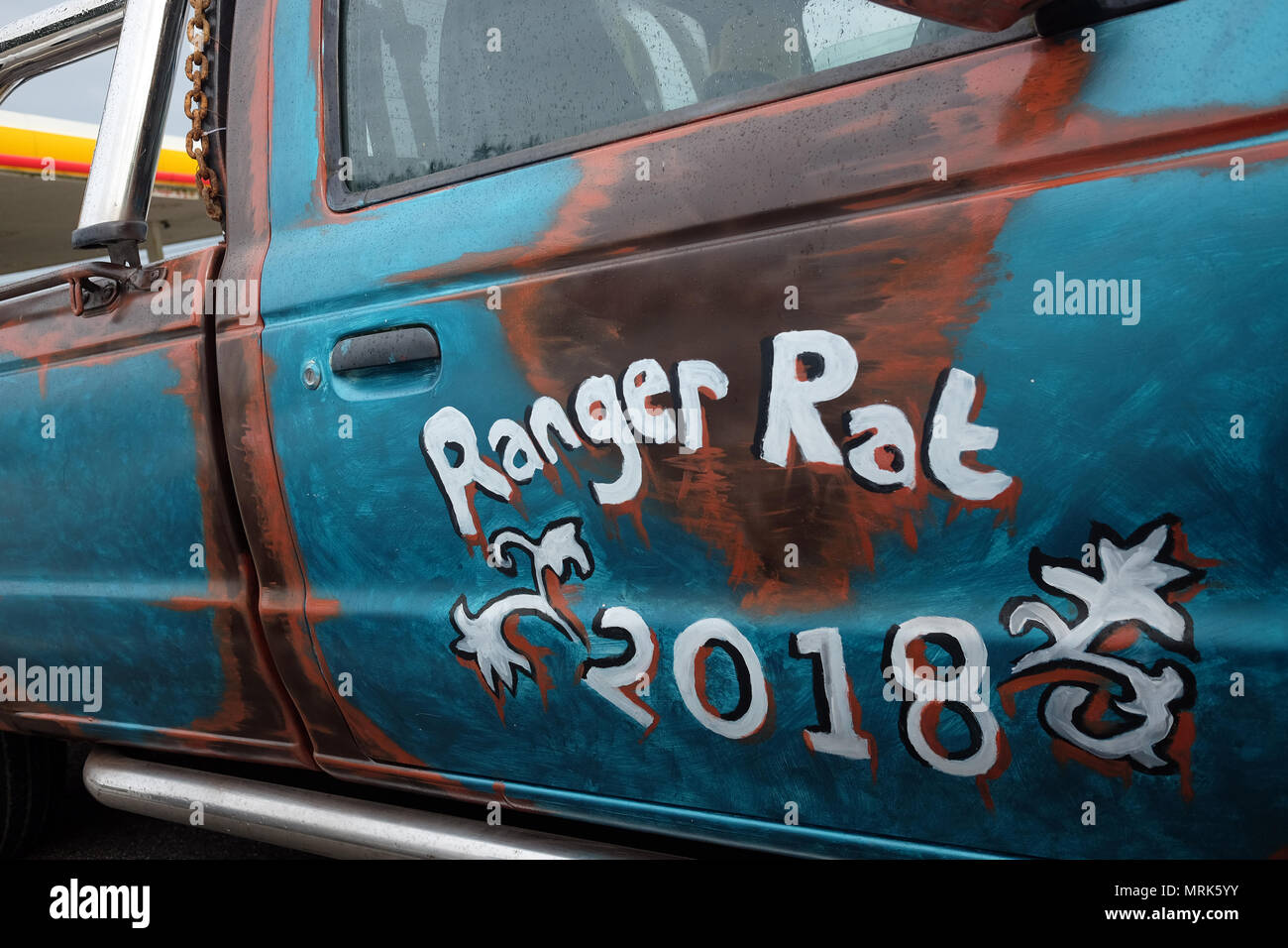 Mai 2018 - schéma de peinture personnalisée sur une vieille Ford Ranger pick-up Truck Banque D'Images