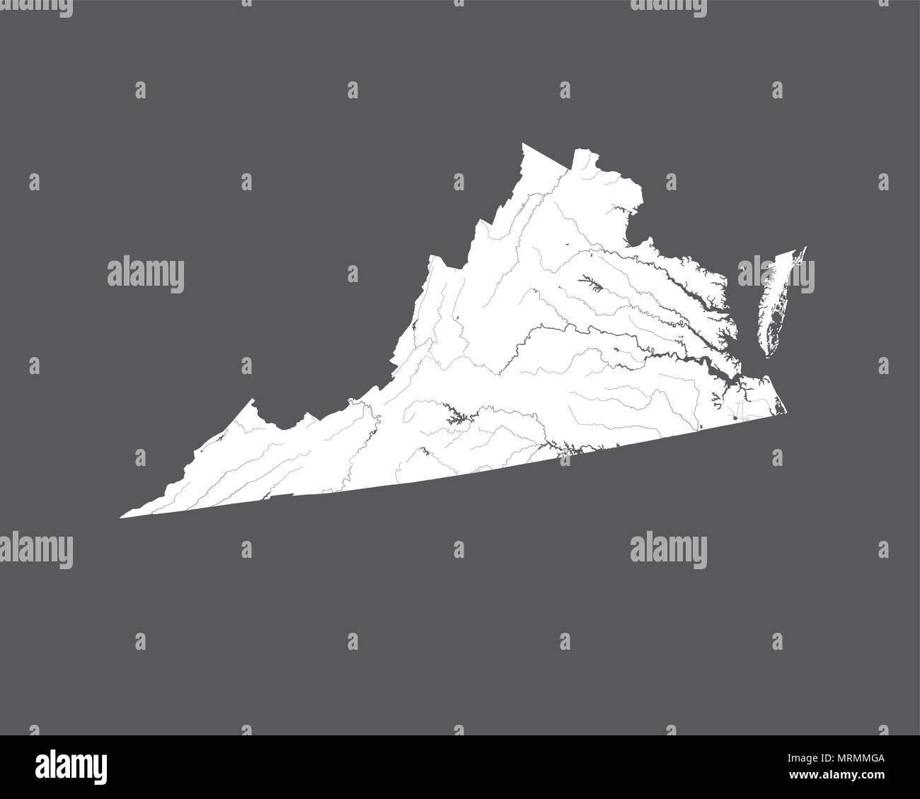 Les états américains - carte de Virginie. Fait main. Les rivières et lacs sont indiqués. Merci de regarder mes autres images de la série cartographique - ils sont tous très détail Illustration de Vecteur