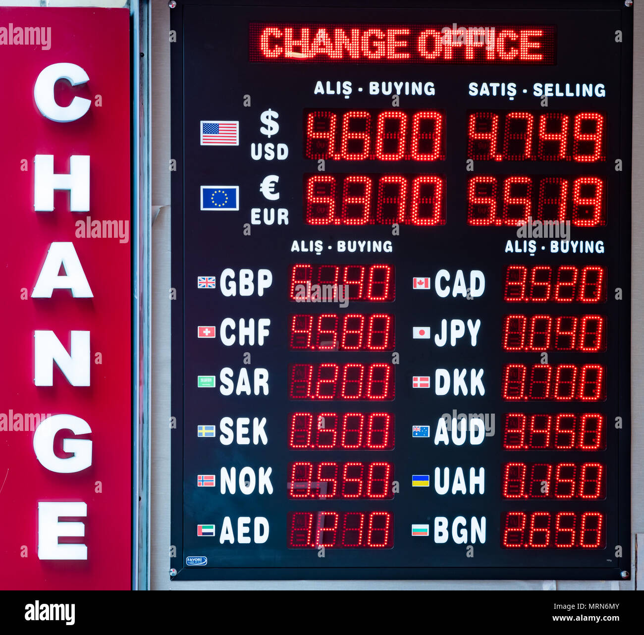 Foreign exchange rate display board Banque de photographies et d'images à  haute résolution - Alamy