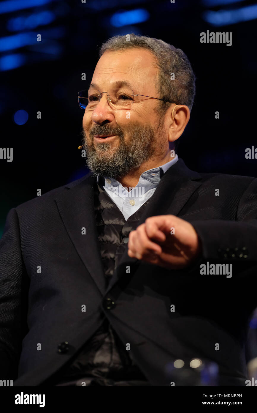 Hay Festival, Hay on Wye, UK - Mai 2018 - Ehud Barak, ancien Premier Ministre d'Israël sur la scène du Hay Festival pour discuter de son livre mon pays, Ma Vie - La lutte pour la paix, à la recherche d'Israël - Photo Steven Mai / Alamy Live News Banque D'Images