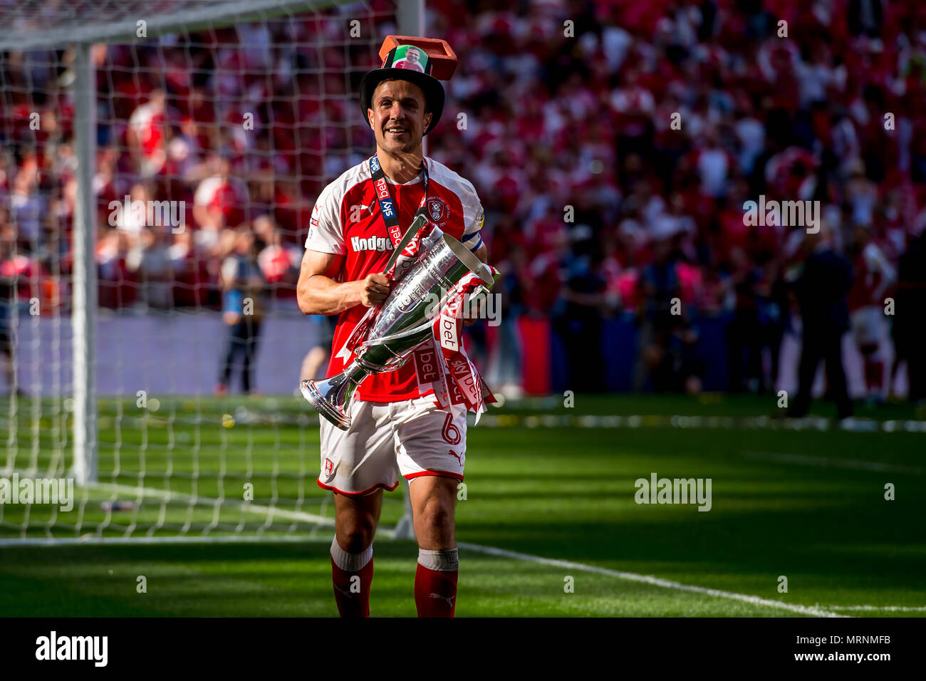 Londres, Angleterre. 27 mai 2018. Richard Bois de Rotherham United porte les jouer pied au cours de l'EFL Trophée Ligue 1 Sky Bet Championnat Promotion match final entre Rotherham United et Shrewsbury Town au stade de Wembley, Londres, Angleterre le 27 mai 2018. Credit : THX Images/Alamy Live News Banque D'Images
