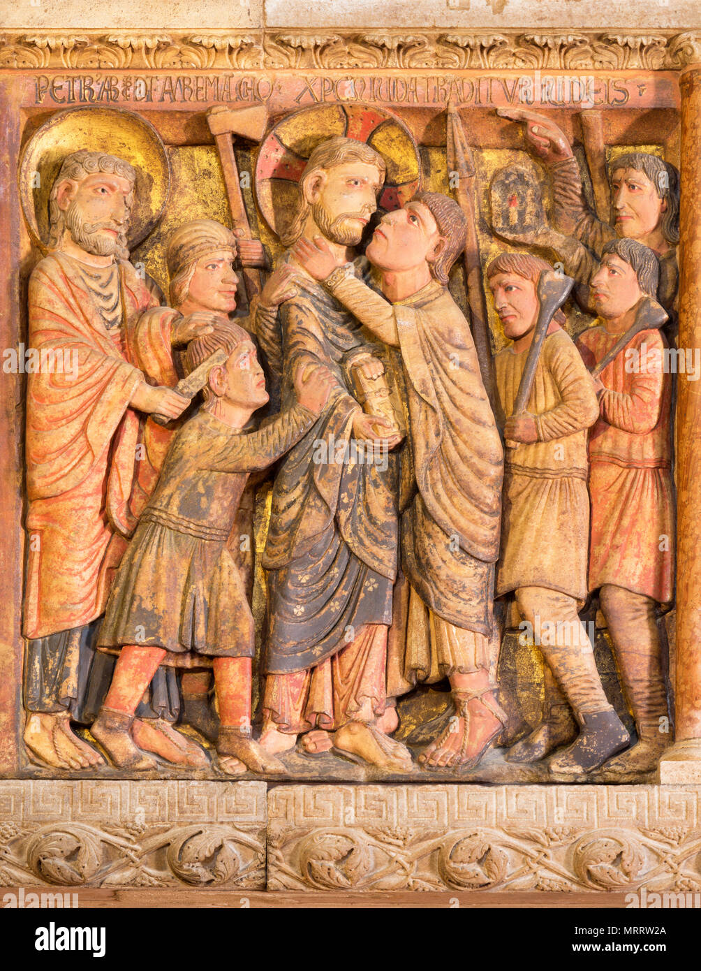 MODENA, ITALIE - 14 avril 2018 : Le relief de Batray de Jésus à Gethsémané jardin à Duomo par Anselmo da Campione (1165-1225). Banque D'Images