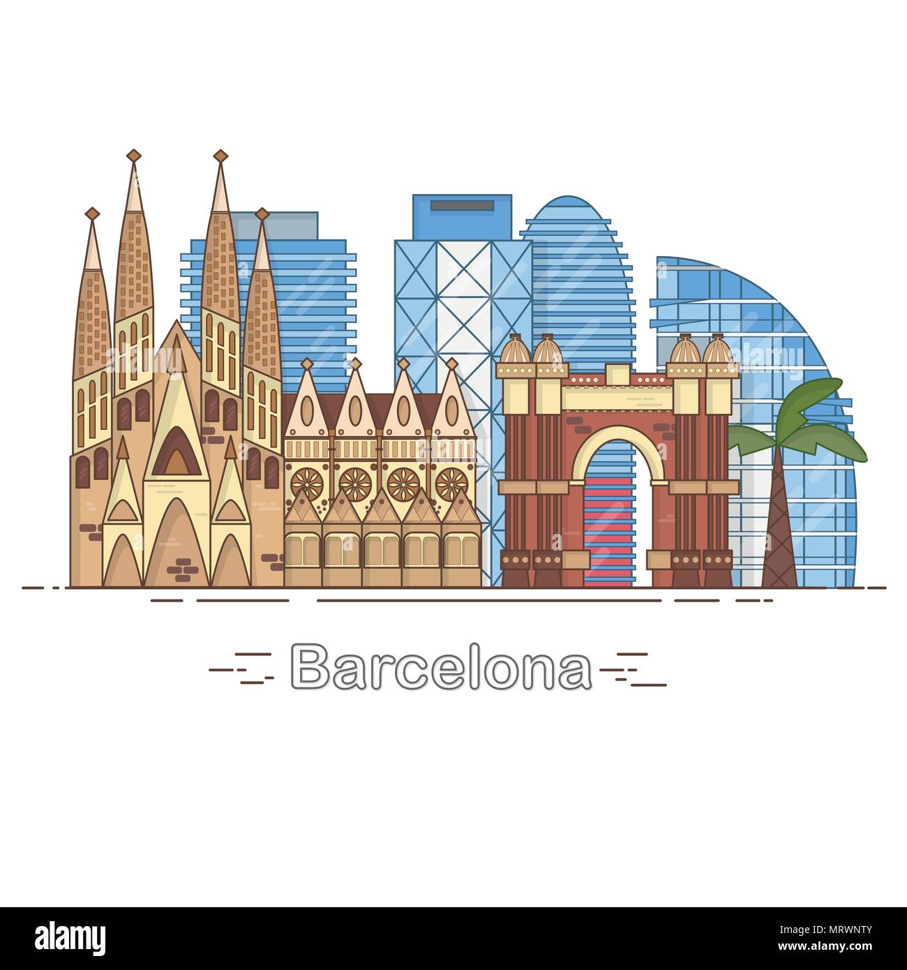 Barcelone City Skyline linéaire minimal - contours des bâtiments de la ville, voyage, linéaire Illustration de Vecteur