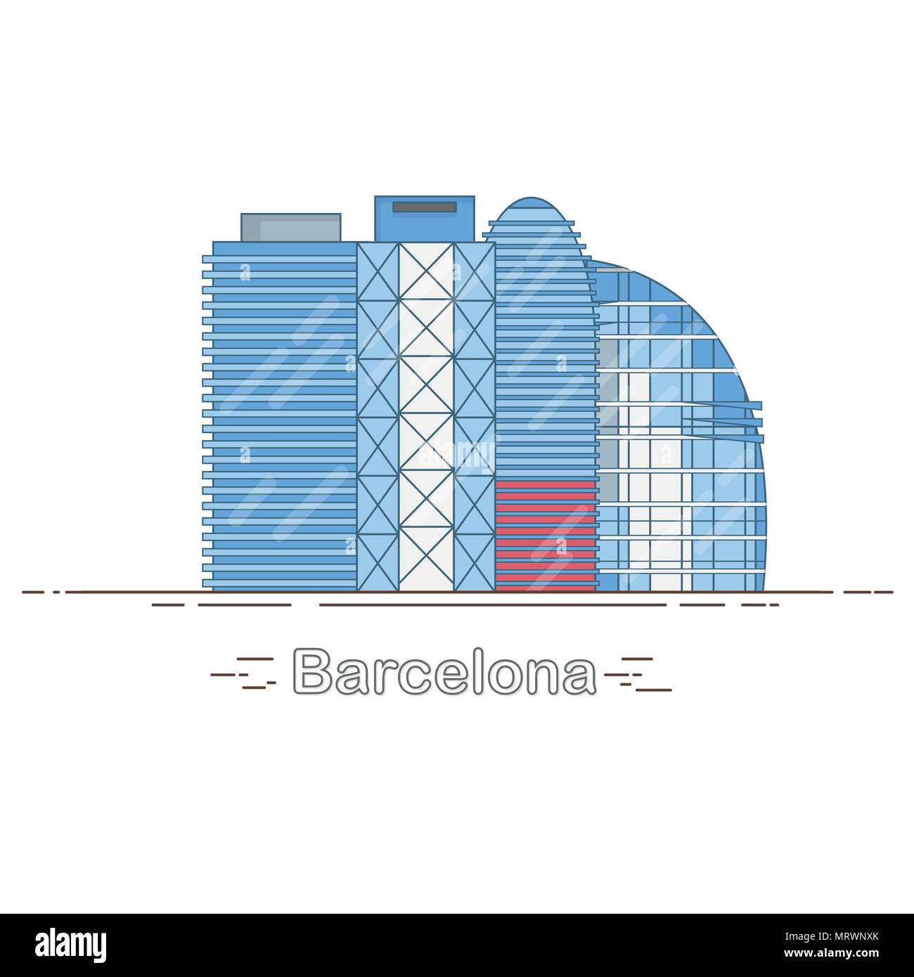 La ville de Barcelone moderne minime Horizon linéaire - contours des bâtiments de la ville linéaire, Illustration de Vecteur