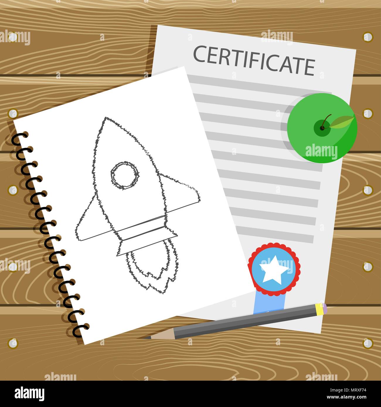 Début apprendre college, l'obtention du diplôme et de l'éducation, certificat et crayon rocket commencez, vector illustration Illustration de Vecteur