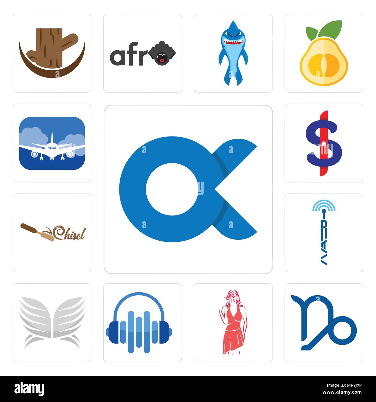 Ensemble de 13 icônes comme modifiable simple, Capricorne, womens fashion, audio, visuels, ailes d'argent tour radio, ciseau, US dollar, avant de l'avion peut être Illustration de Vecteur